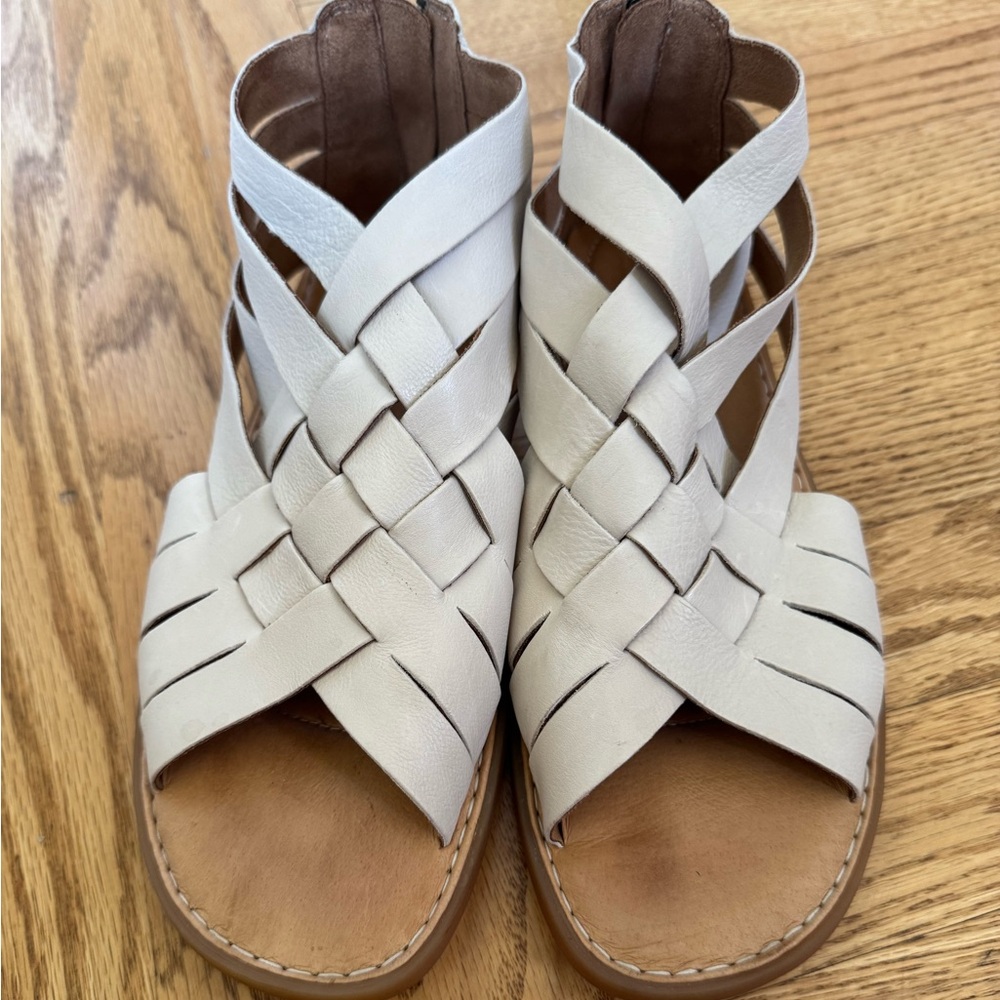 Born White and Tan Woven Leather Sandals